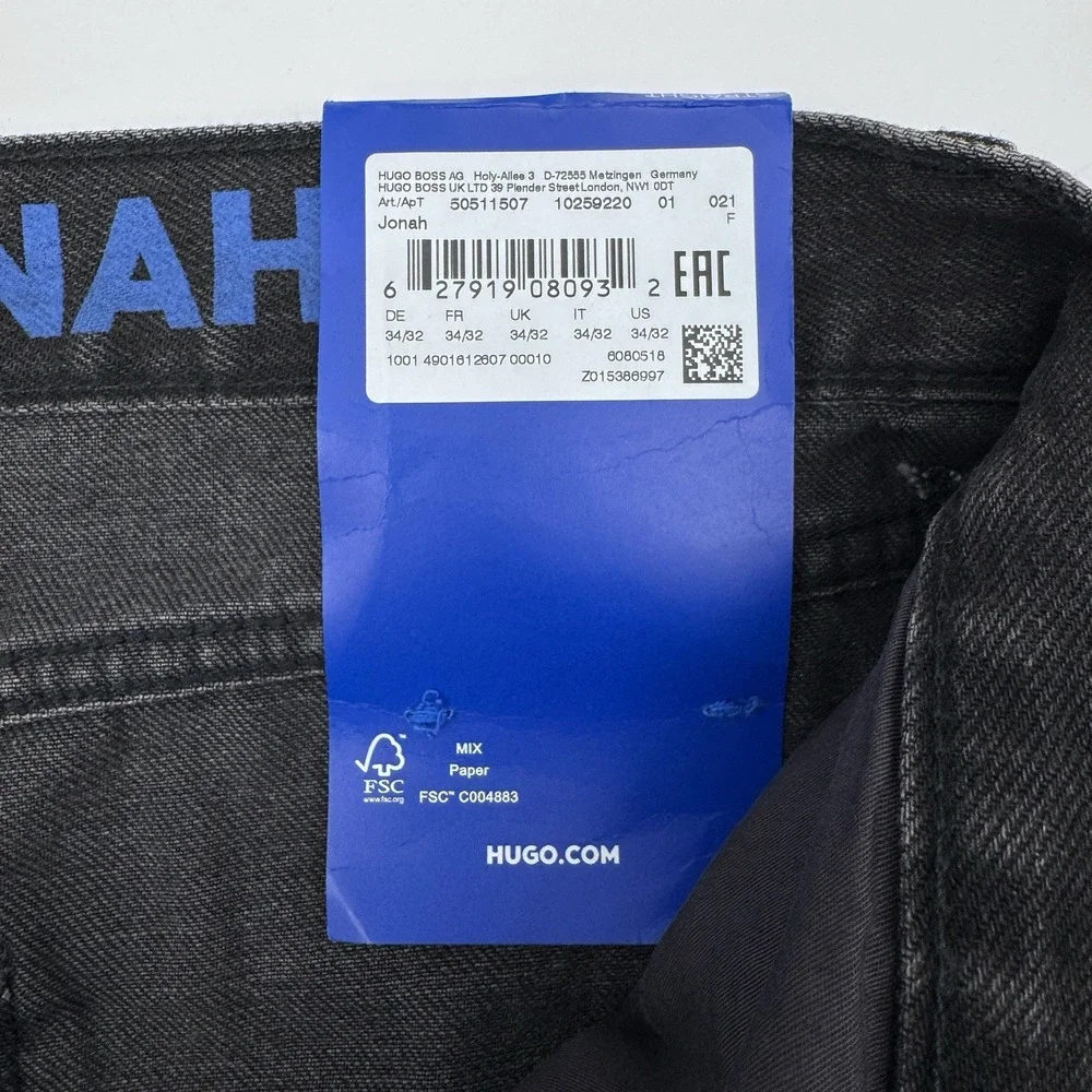 HUGO Boss Jonah Jeans Men's Size 34X32 Straight Leg Fit Black NWT